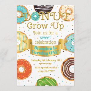 Invitation Donut Grow Up Donut Boy ou Girl Birthday Party