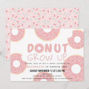 Invitation Donut Grow Up Rose Girl 1er anniversaire