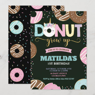 Invitation Donut Grow Up Unicorn 1er anniversaire Doughnut Gi