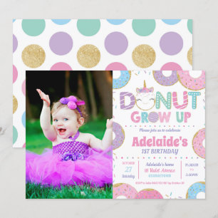 Invitation Donut Grow Up Unicorn Anniversaire Photo Invitatio