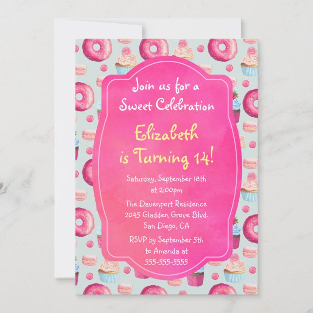 Invitation Donut Macarons Et Motif Cupcake Anniversaire Invit (Devant)
