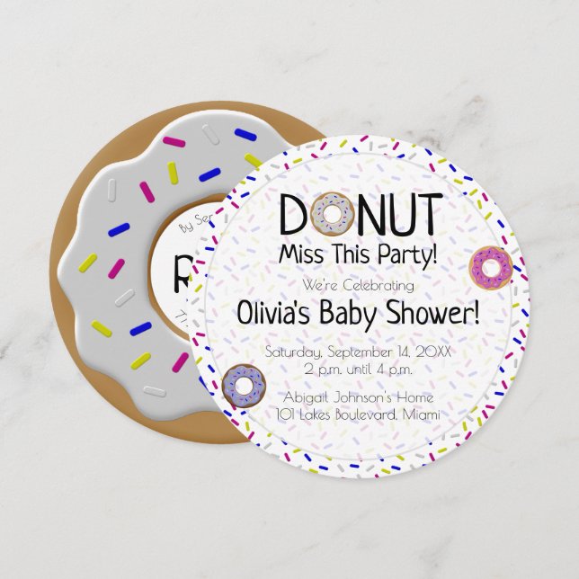 Invitation Donut Miss Ce Parti Baby shower neutre pour les fe (Devant / Derrière)
