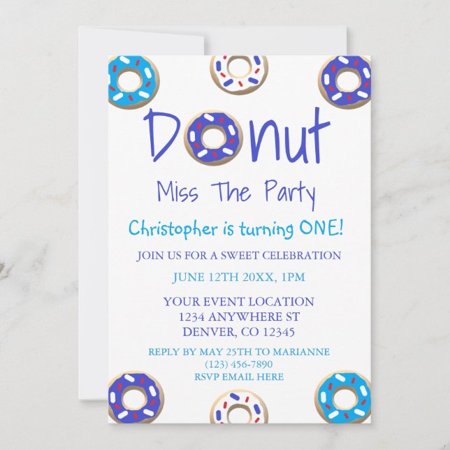 Invitation Donut Miss La fête 1er Anniversaire (Devant)