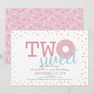 Invitation Donut or rose blanc deux filles douces 2e annivers