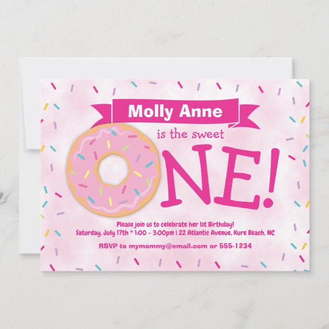Invitation Donut Party Rainbow Sprinkles Girl Premier anniver (Devant)