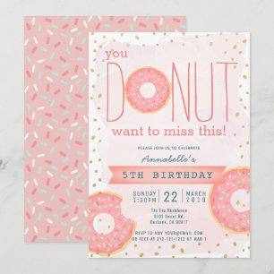 Invitation Donut Pink x Gold Girl Anniversaire