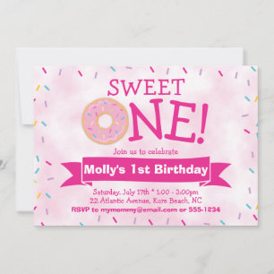 Invitation Donut rose avec arrosage Fille 1er anniversaire
