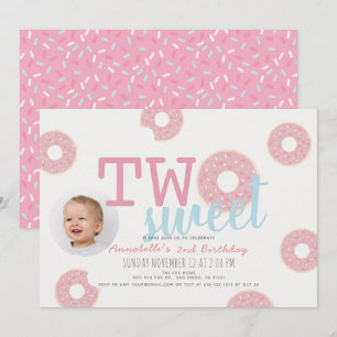 Invitation Donut rose Deux filles douces Photo 2e anniversair