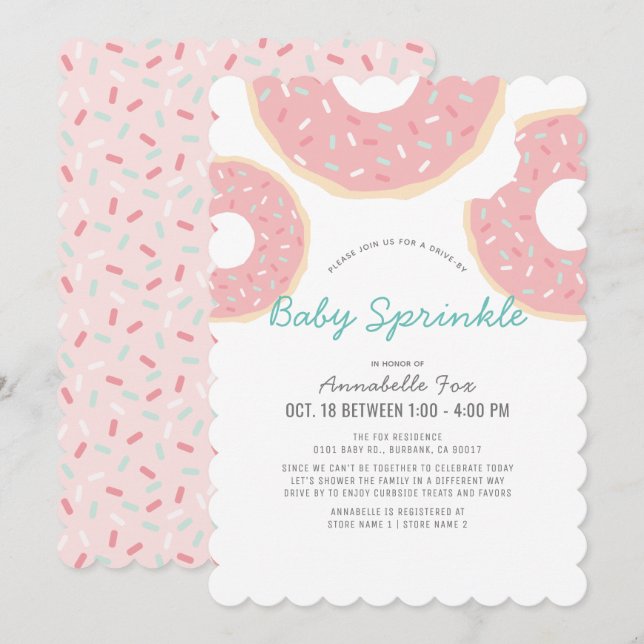 Invitation Donut rose Drive by Baby Sprinkle Douche (Devant / Derrière)