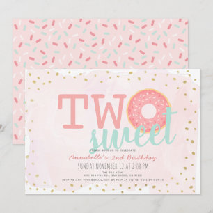 Invitation Donut rose et or Deux filles douces 2e anniversair