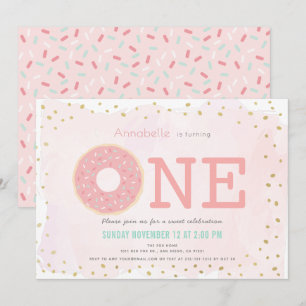 Invitation Donut rose et or fille 1er anniversaire