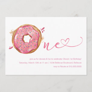 Invitation Donut saupoudre les filles roses 1er anniversaire