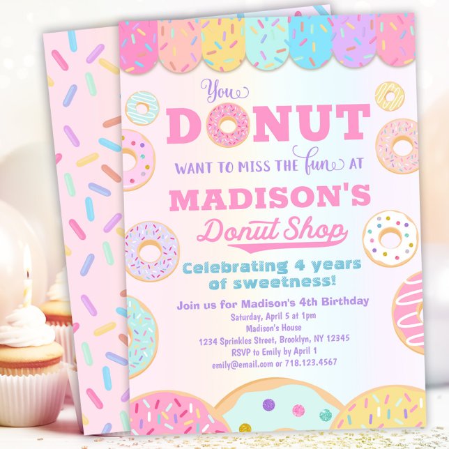 Invitation Donut Shop Rainbow Girls Donut Birthday Party (Créateur téléchargé)