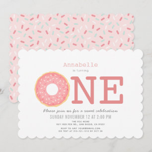 Invitation Donut Simple Rose Girl 1er anniversaire