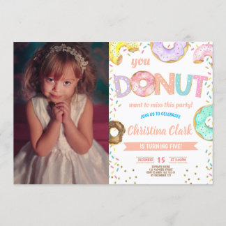 Invitation Donut Sprinkle Girl Birthday avec photo