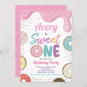 Invitation Donut Sweet 1er Anniversaire Fête Pink Pastel
