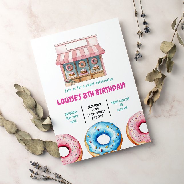 Invitation Donut Sweet fête d'anniversaire Pink Pastel Girl (Créateur téléchargé)