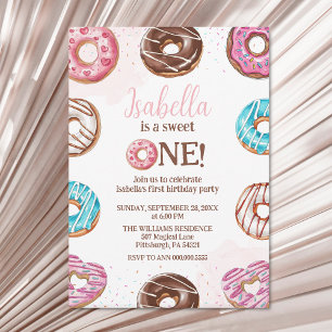 Invitation Donut Sweet One Girl Sprinkings 1er anniversaire