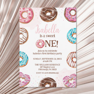 Invitation Donut Sweet One Girl Sprinkings 1er anniversaire