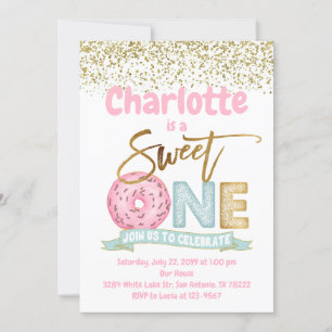 Invitation Donut Sweet One Gold Sprinkings 1er Anniversaire