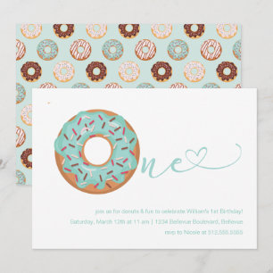 Invitation Donut Turquoise Blue & Sprinkings 1er anniversaire