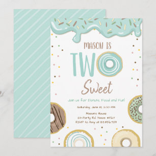 Invitation Donut Two Sweet Blue Pastel Second Birthday Party