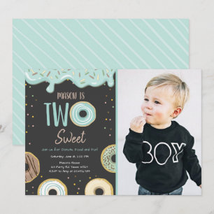 Invitation Donut Two Sweet Blue Pastel Second Birthday Party
