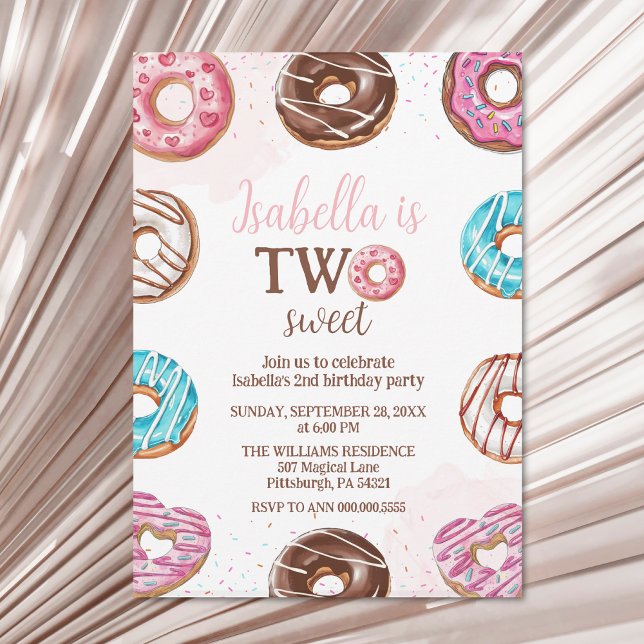 Invitation Donut Two Sweet Girl Sprinkings 2e anniversaire (Créateur téléchargé)