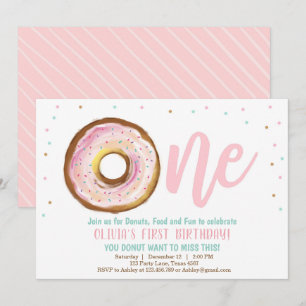 Invitation Donut Une fille 1er Anniversaire Soirée