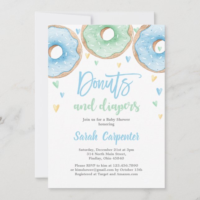 Invitation Donuts and Diapers Baby shower boy (Devant)