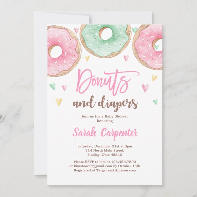 Invitation Donuts and Diapers Baby shower girl (Devant)