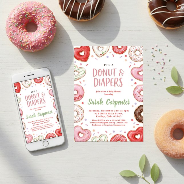 Invitation Donuts and Diapers Baby Shower Sprinkle Pastel (Créateur téléchargé)