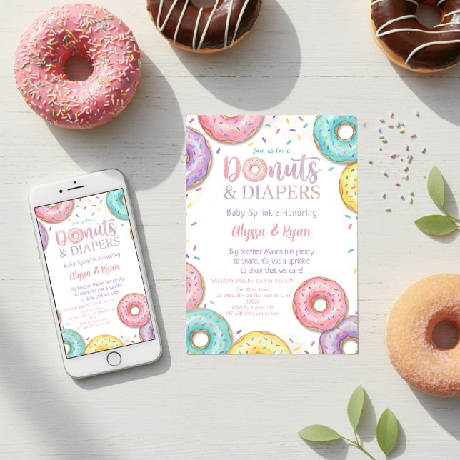 Invitation Donuts and Diapers Baby Shower Sprinkle Pastel (Créateur téléchargé)