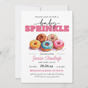 Invitation Donuts Bébé Paillettes Rose Bébé Fille