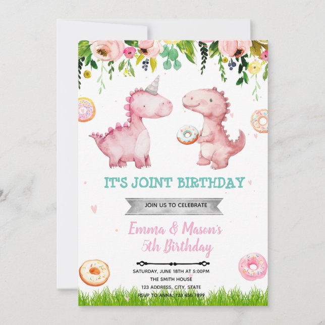 Invitation Donuts et Dinosaures (Devant)