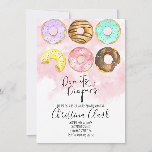 Invitation Donuts et plongeurs Baby shower de noix roses (Devant)