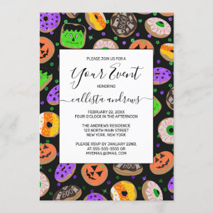 Invitation Donuts paillets confettis mignons cool Halloween