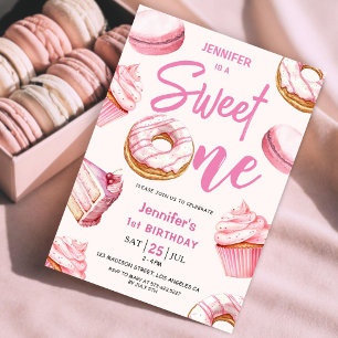 Invitation Donuts Rose Girl Sweet Un 1er anniversaire fête