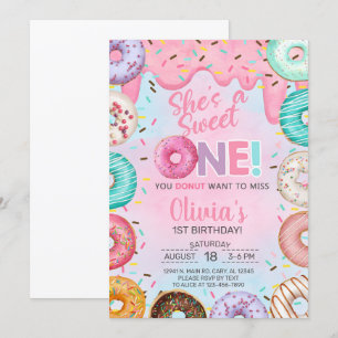 Invitation Donuts Sweet One girl 1st anniversaire invitation.