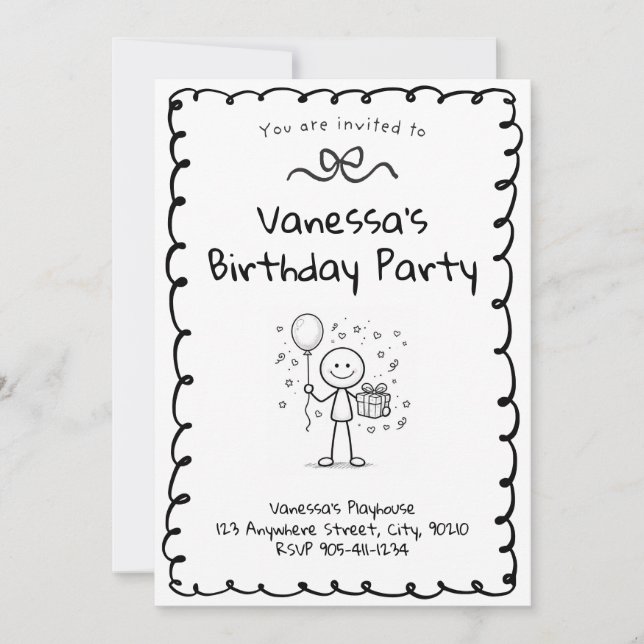 Invitation Doodle Birthday Invitation- Stick Figure Invite (Devant)