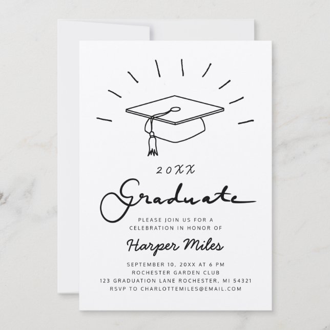 Invitation Doodle casquette de graduation de papier kraft rus (Devant)