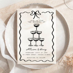 Invitation Doodle Champagne Tower Mariage Whimsical Bow