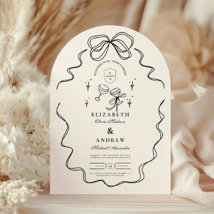 Invitation Doodle Champagne Whimsical Bow Mariage