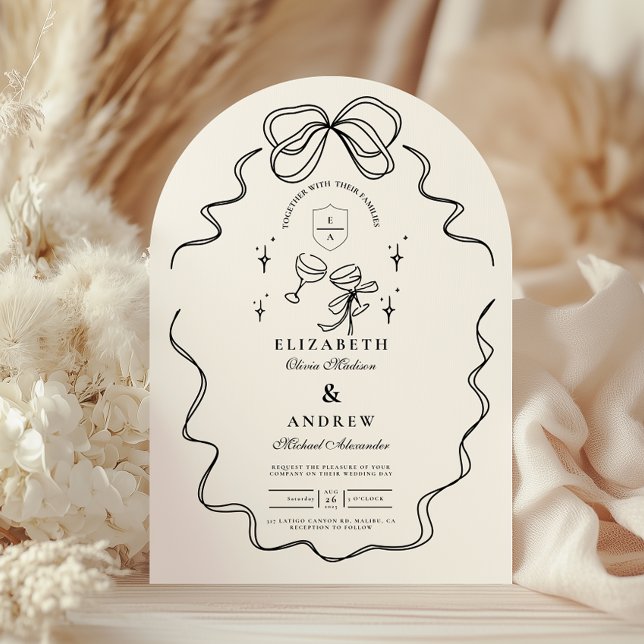 Invitation Doodle Champagne Whimsical Bow Mariage (Créateur téléchargé)
