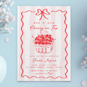 Invitation Doodle Cherry sur le dessus Pink Bow Baby Girl Dou
