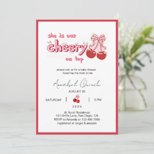 Invitation Doodle Coquette Cerise sur le dessus Fille Baby Sh