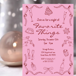 Invitation Doodle de Noël rose et rouge