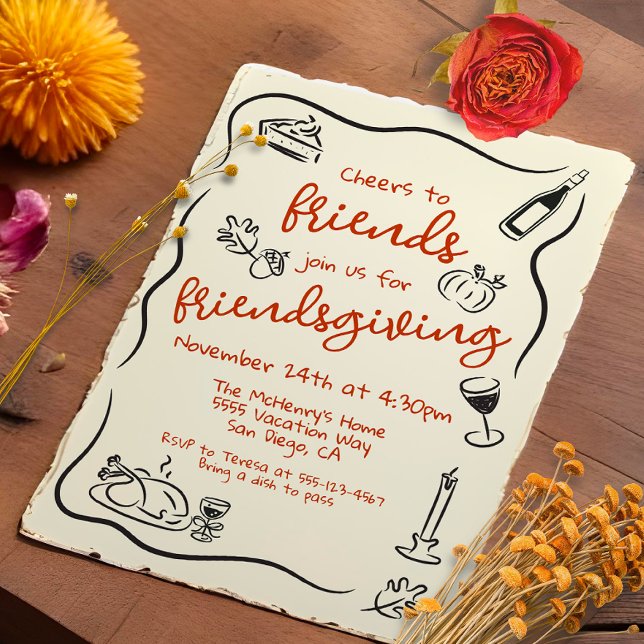 Invitation Doodle de Thanksgiving Friendsgiving (Créateur téléchargé)