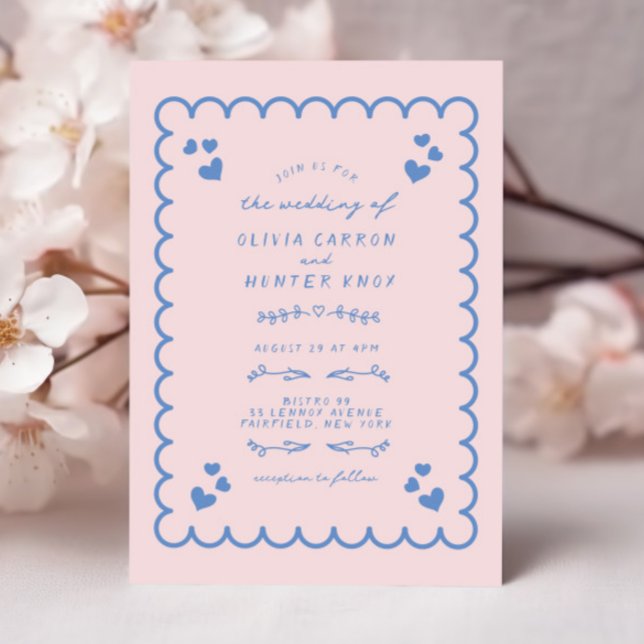 Invitation Doodle d'onde funky illustré Mariage écrit à la ma (Créateur téléchargé)