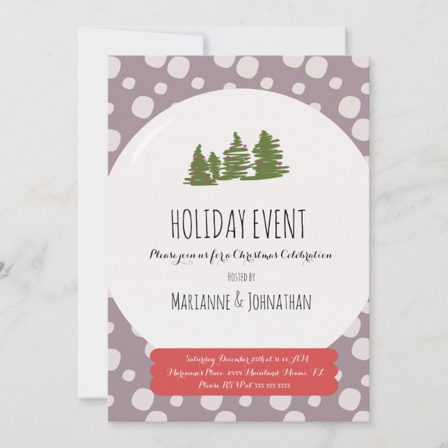 Invitation Doodle du Globe des neiges tiré à la main de Noël (Devant)